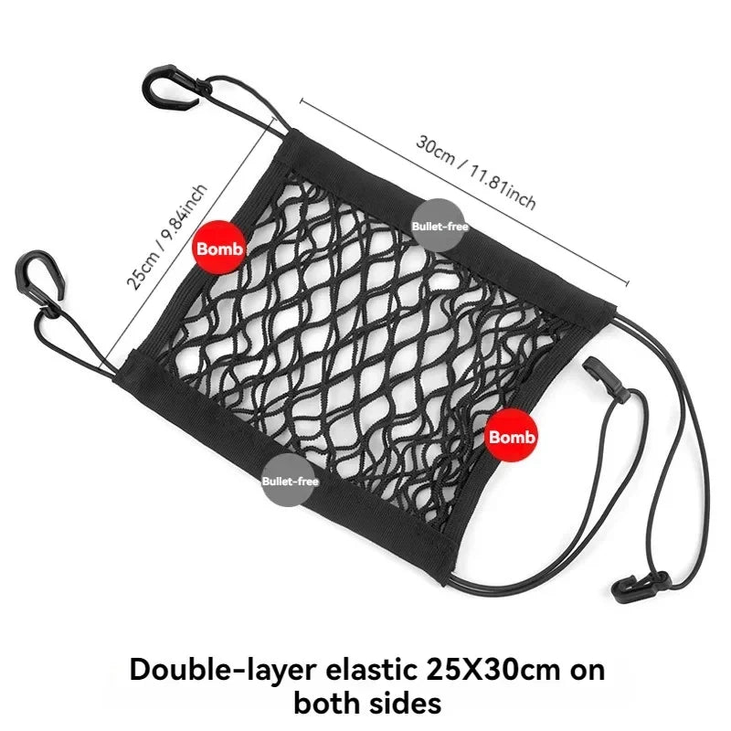 Motorcycle Cargo Net High Elastic Double Layer Motorcycle Net for Helmet Storage 10"X11" Bungee Cargo Net with Hooks Luggage Net Vue Black