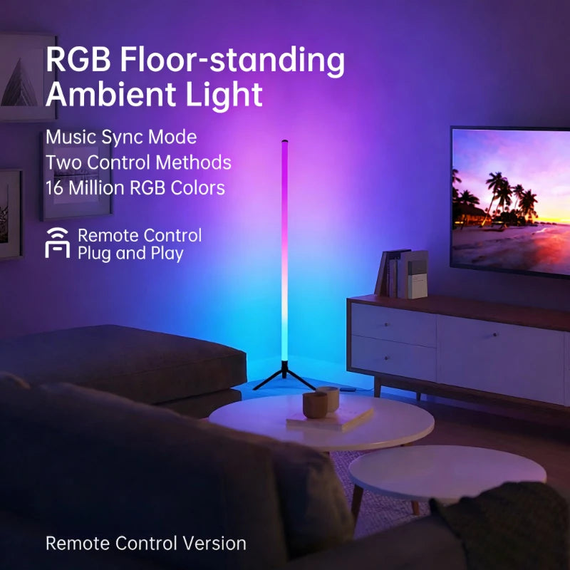 120CM LED RGB Floor Lamp Bar, Sound Pickup Ambient Light, Corner Wall Light for Bedroom, E-Sports Room Live Atmosphere Lamp Vue