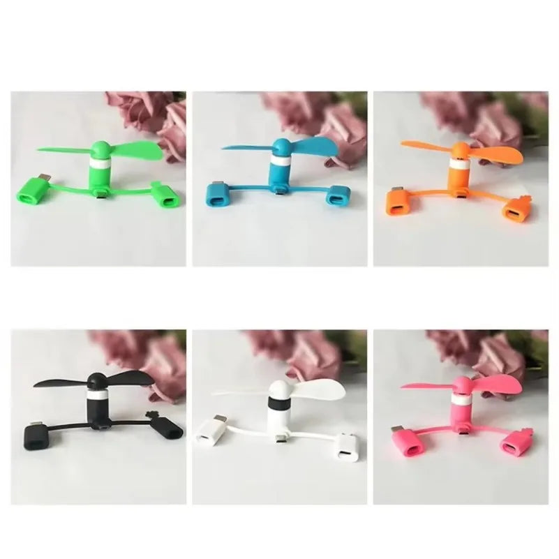 Portable 3 IN 1 Mini Fan USB Mobile Phone Cooler Fan For iPhone Samsung Xiaomi Micro/Type-C/IOS Universal Cooling Accessories Vue