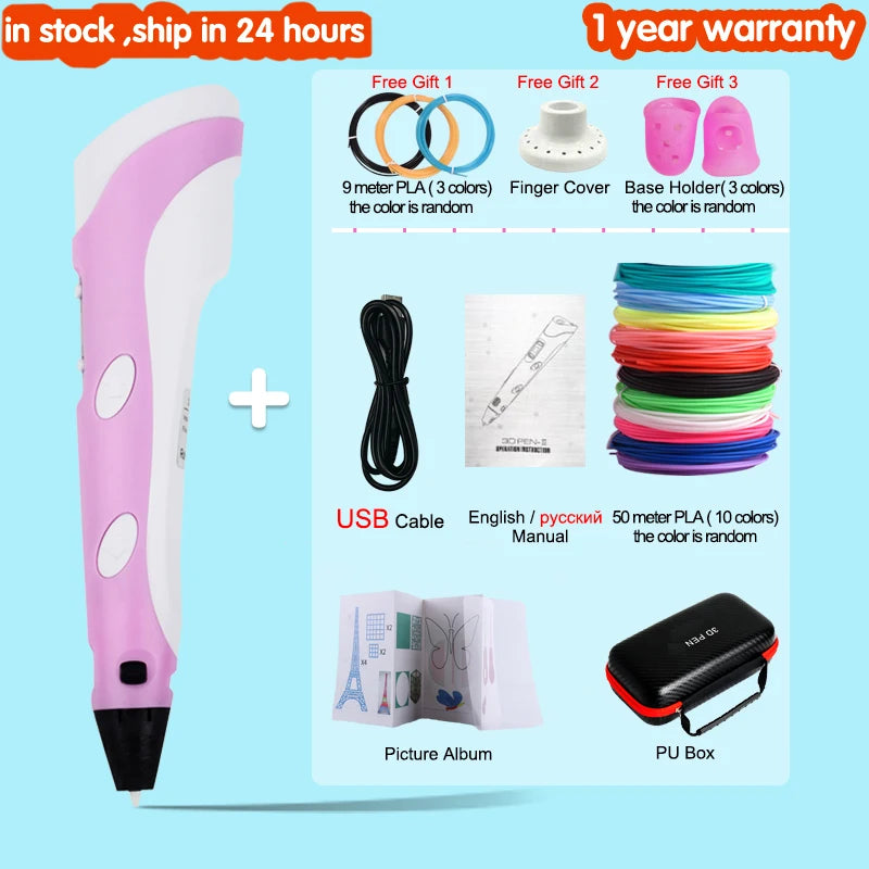 3D Pen for Children 3D Drawing Printing Pen with LCD Screen Compatible PLA Filament Toys for Kids Christmas Birthday Gift Vue USB 50M PLA Albulm PLA Filagment