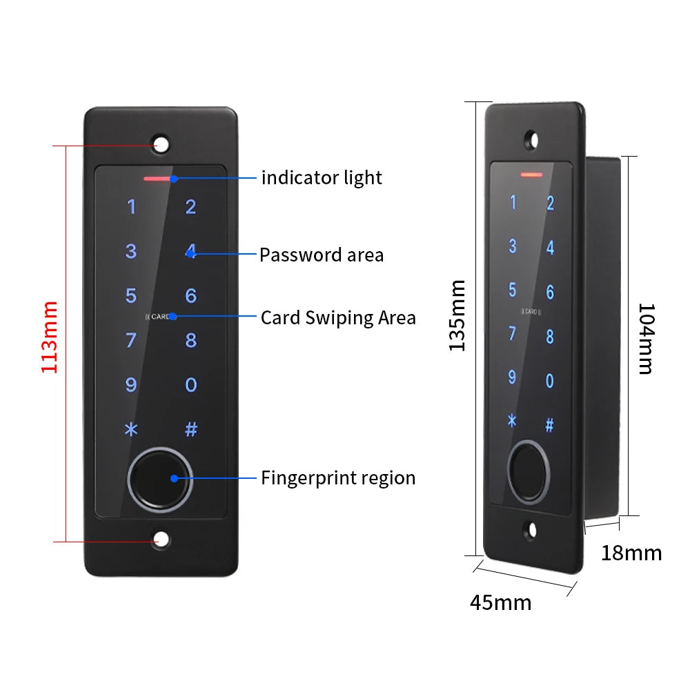 Narrow Waterproof Embedded WiFi Access Control System Fingerprint Password Card Remote Unlock Apartment Gate Works with Tuya APP Vue