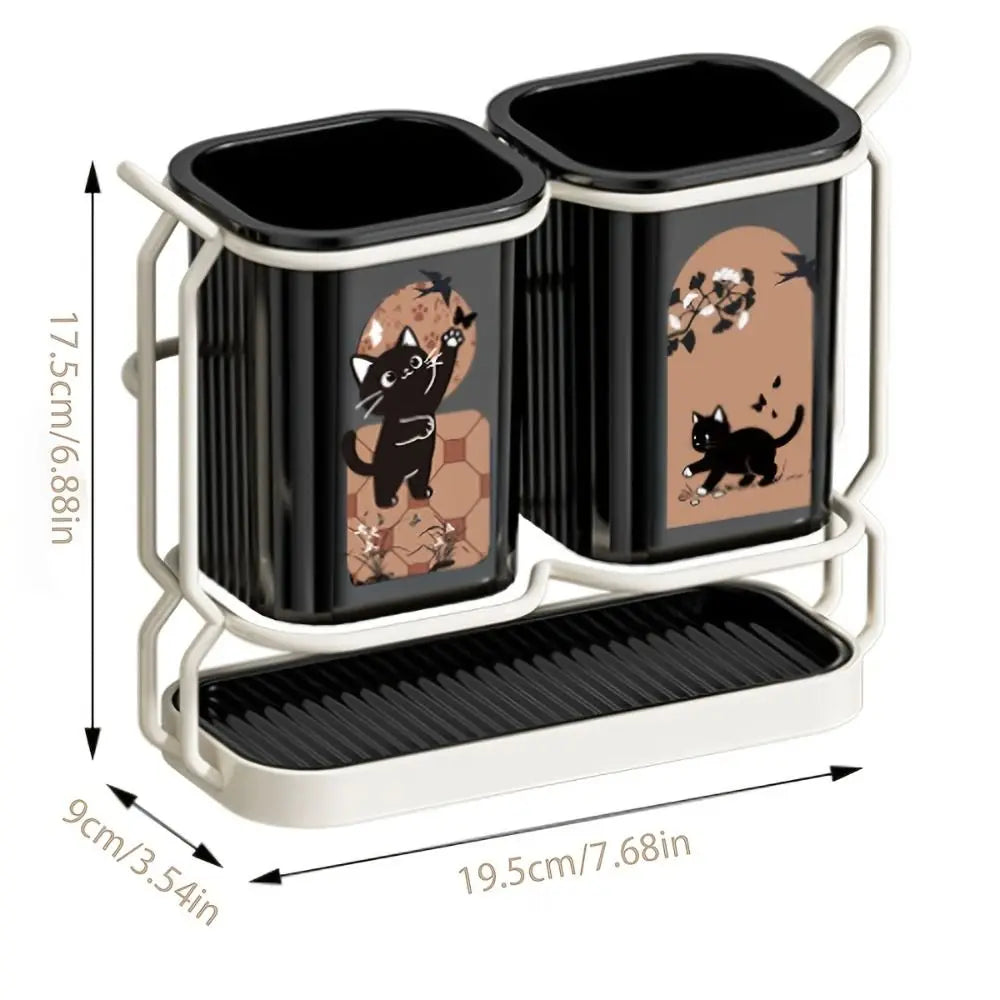 Cute Cat Kitchen Storage Basket Durable Organizer Cutlery Holder Standing No-drill Tableware Drainer Household Vue