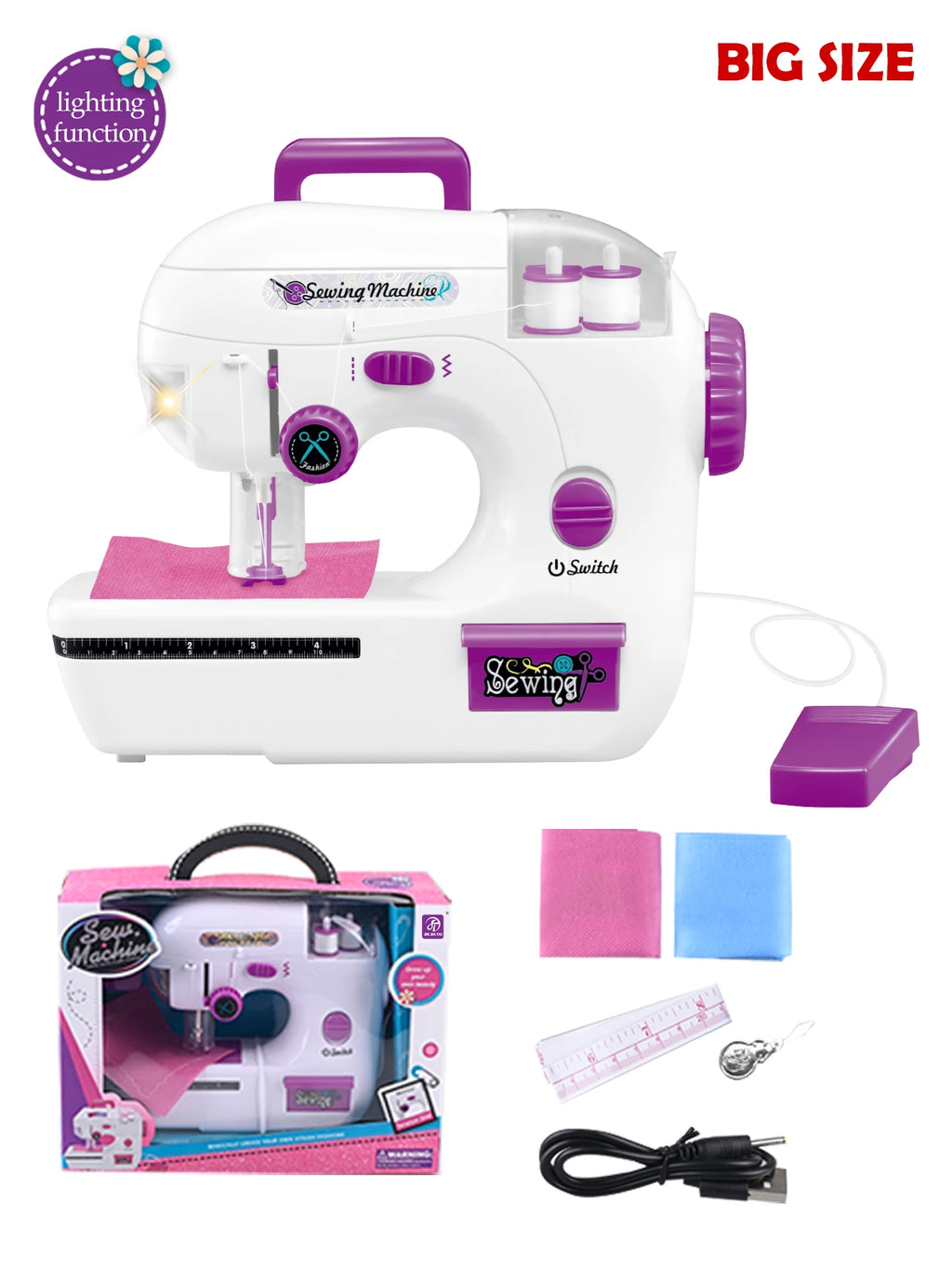 Sewing Machine Toys, Portable Battery Powered Sewing Machine with Measuring Tape and Fabric, Gifts for Kids not Include Battery Vue PURPLE
