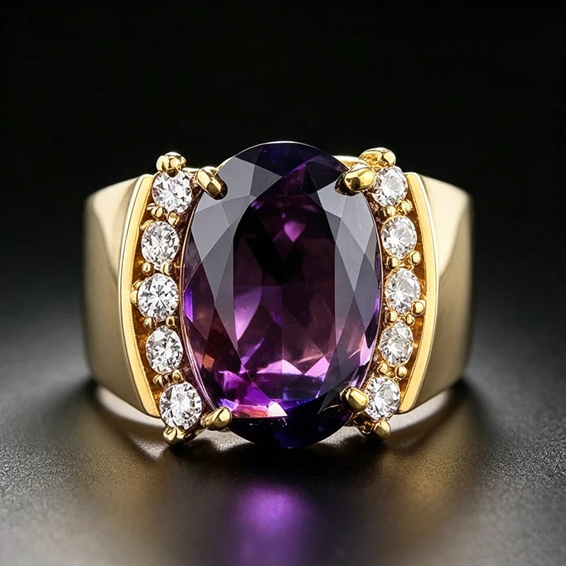 Huitan Purple CZ Wedding Ring for Women | Elegant Engagement Band Fashion Ring Vue