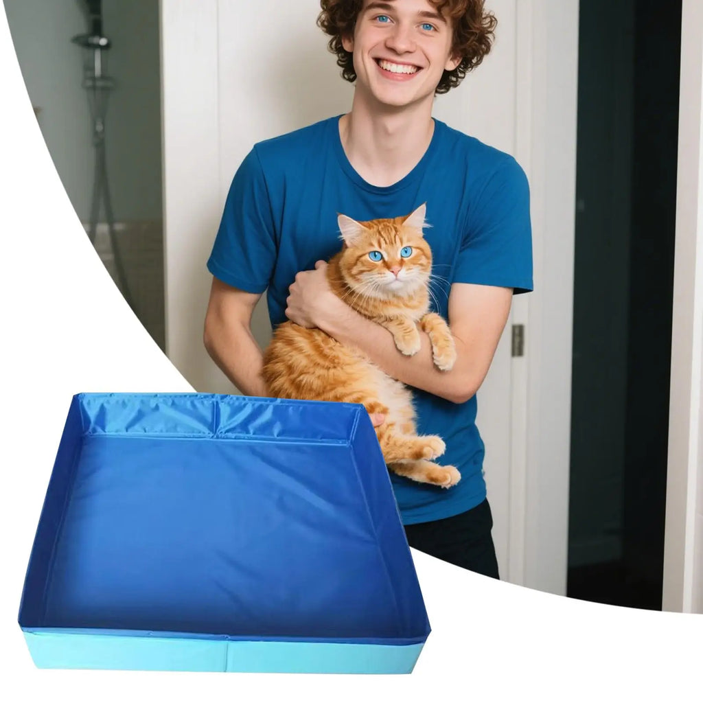 50x10cm Non Inflatable Dog Bath Pool PVC Square Foldable Save Space Pet Wading Tub for Puppy Cats Kittens Small Animals Bathing Vue