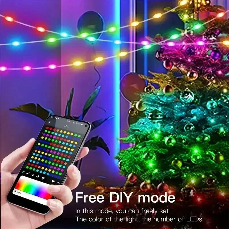 Dream Color RGBIC LED String Garland USB APP Remote Control Music Sync Fairy Lamp For Home Christmas Party Holiday Layout Decor Vue