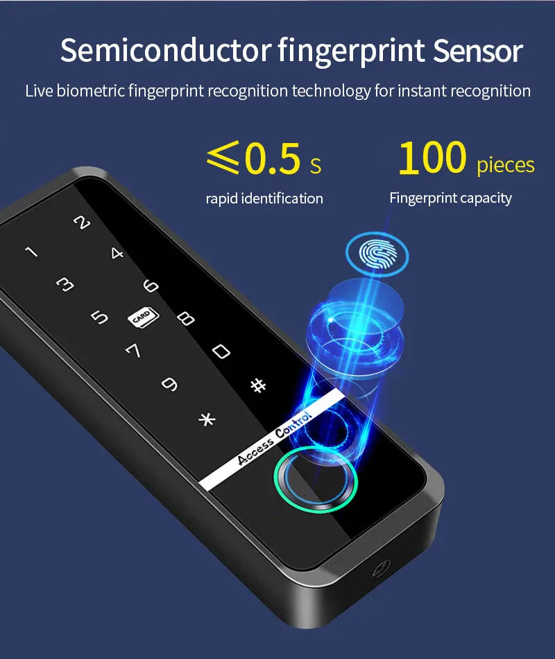 Dual Frequency WiFi Tuya Access Control Keyboard Fingerprint Door Lock ID+IC Card Reader Controler Keypad Waterproof Door System Vue