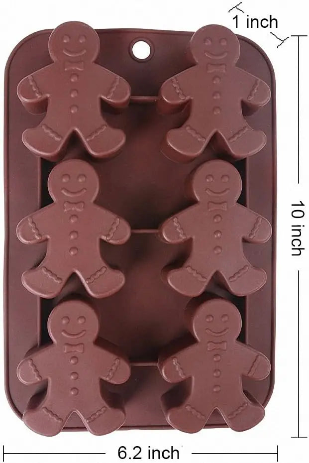 6-Cavity Gingerbread Man Silicone Mold for Christmas Chocolate, Suitable for Chocolate, Muffins, Candy, Cupcakes, and Baking Vue 1pcs