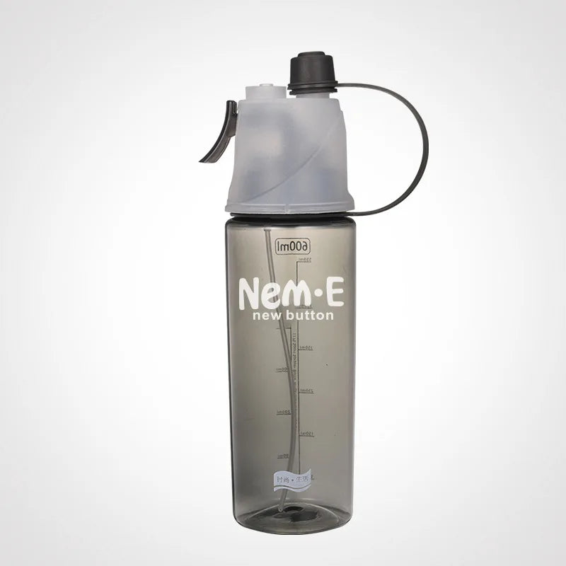 Spray Misting Water Bottle Portable for Outdoor Sports Summer Cooling Hydration Plastic Cup for Men Women Travel Vue 601-700ml Black
