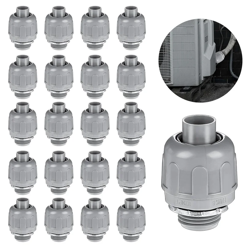 20 Pcs Conduit Connectors, 1/2 Inch Liquid Tight Connector NPT Non-Metallic For PVC Electrical Flexible Conduit Fittingsabkw Vue