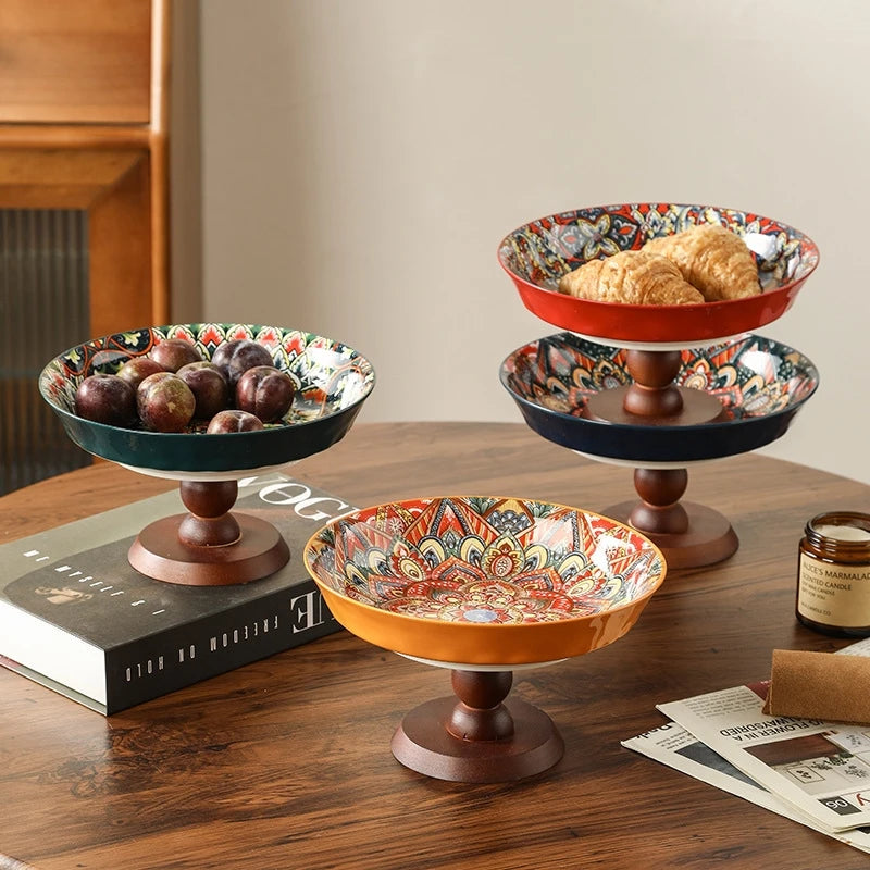 Ceramic Fruit Tray Boho Vintage Premium Serving Plate Coffee Table Snacks Centerpiece For Living Room Kitchen Gifts For Couples Vue
