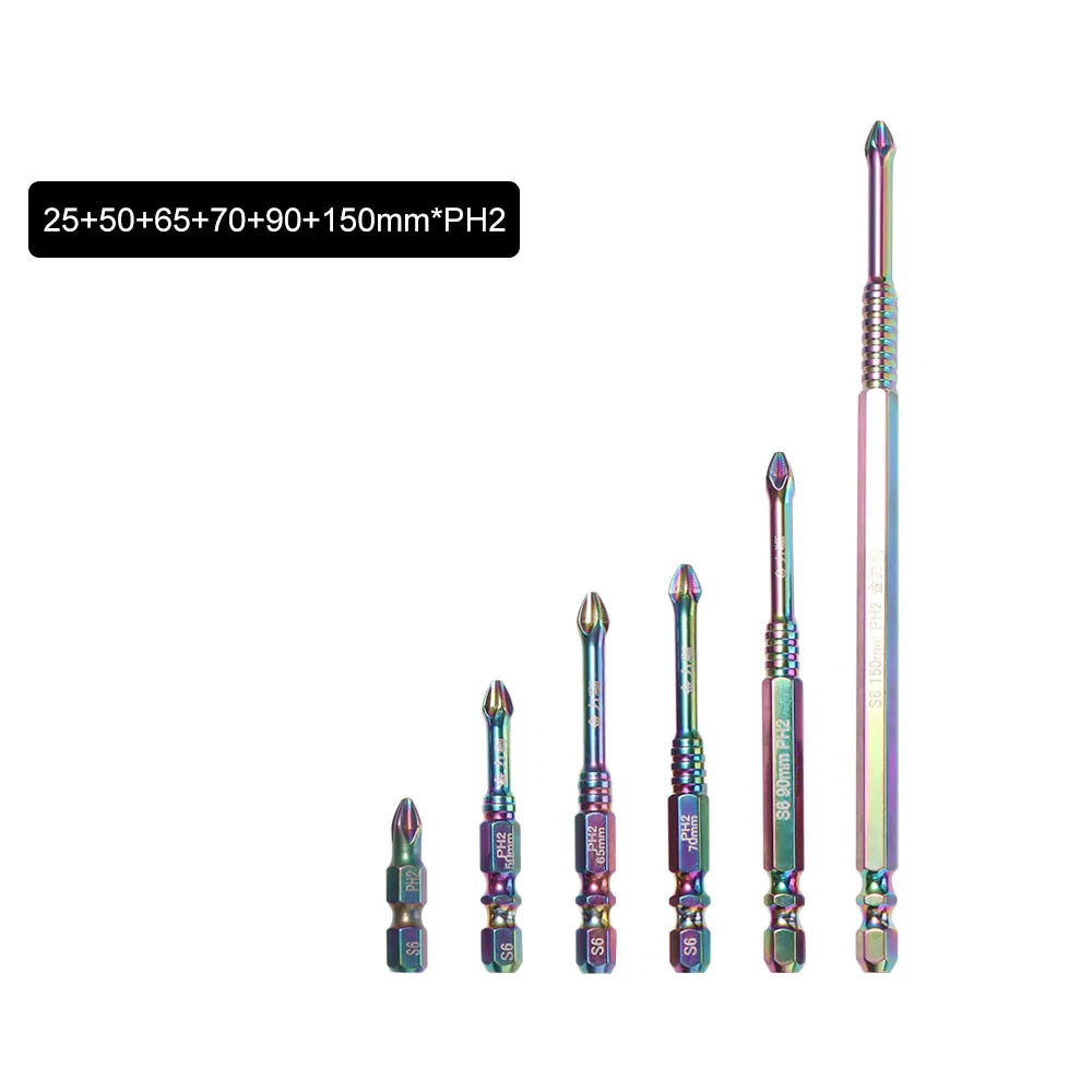 6/8PCS S6 Colorful Titanium Magnetic Batch Head High Hardness Non-slip Cross Screwdriver Bits Precision Impact Vue 6pcs