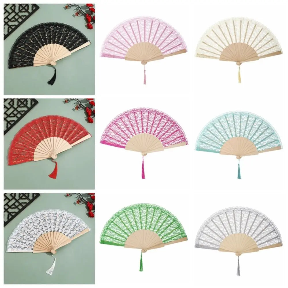 Portable Lace Pattern Chinese Fan Vintage Flower Design Folding