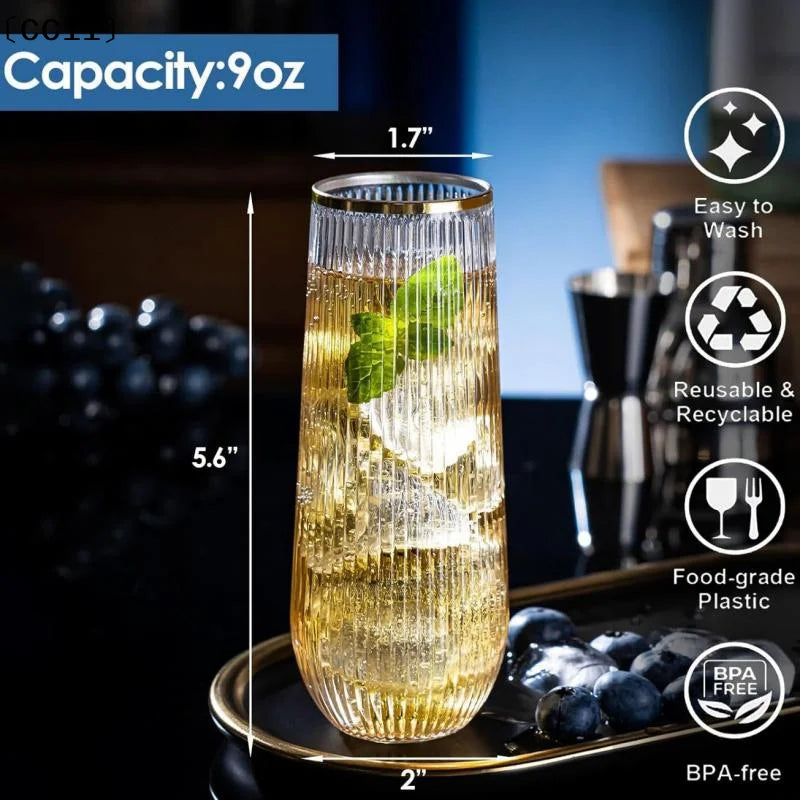 1/5 Pcs Plastic Transparent Ribbed Wine Glasses Disposable Stemless Wine Glasses Plastic Cocktail Glasses For Unbreakable〔CC11〕 Vue
