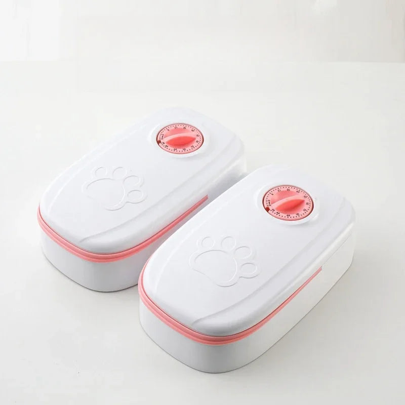 Pet Automatic Feeder Timed Quantification Separate Bowls for Dry Wet Feeding Easy to Clean Short-distance Travel Home Use Vue Dual Meal Pink