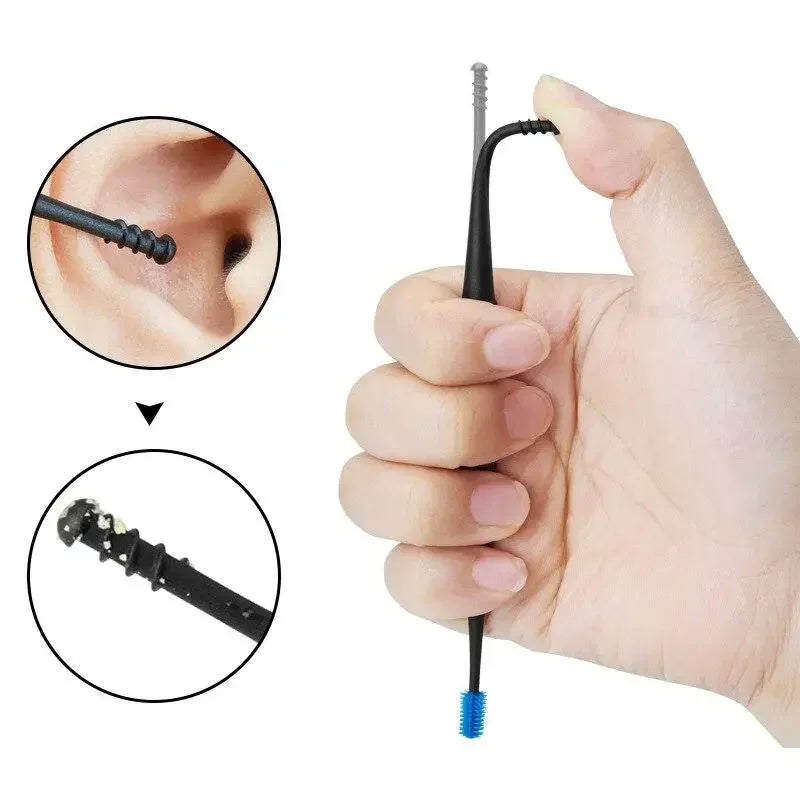 Double Soft Silicone Head Rotary Screw Earpick Reusable Ear Picking Tool Massage Cleaner Earwax Removal Ear Scoop Rod Home Use Vue