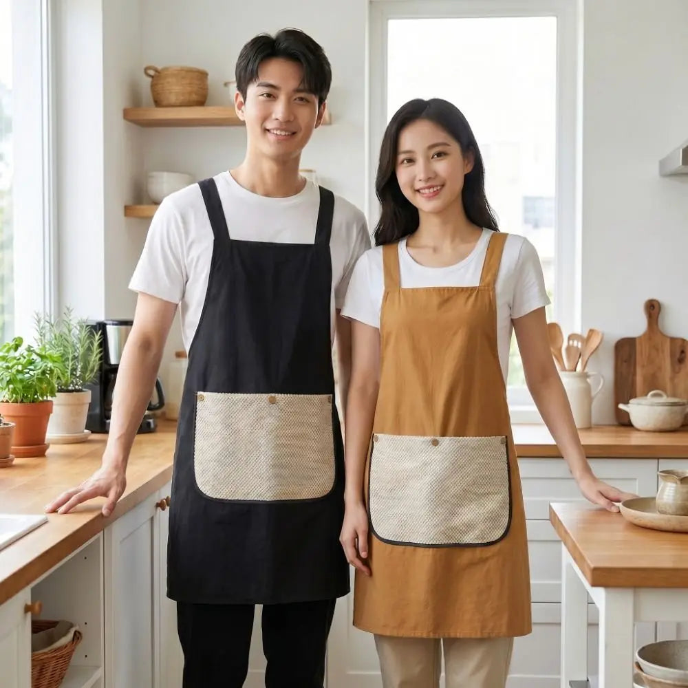 Sleeveless Cross Back Apron Removable Hand Towel Towel Pockets Kitchen Apron Anti-fouling Waterproof Catering Work Clothes Vue
