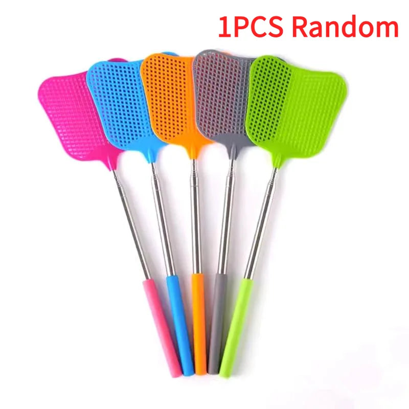 1PCS Telescopic Fly Swatters Durable Plastic Heavy Duty Flyswatter With Stainless Mosquito Repellent Tool Home Accessories Tools Vue 1PCS-random