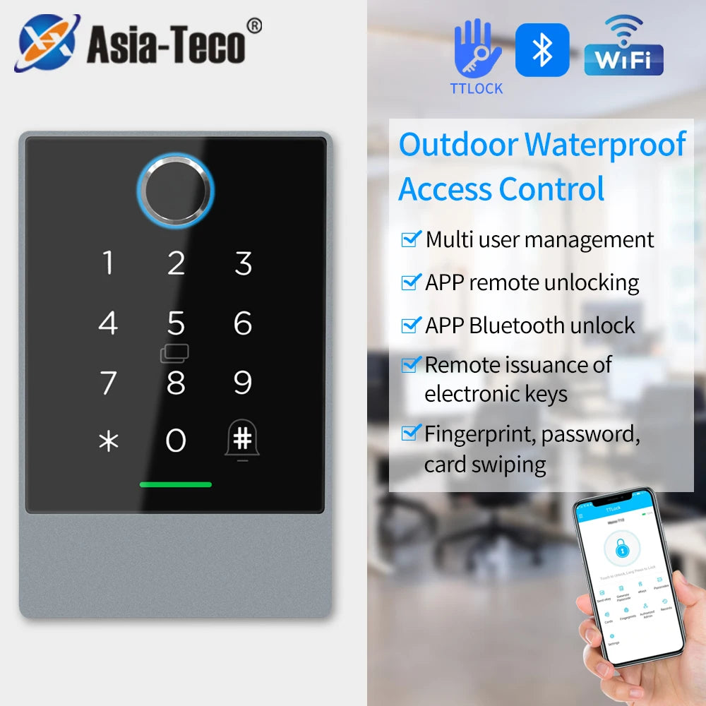 NFC 2.4GHz WiFi+Bluetooth TTLOCK APP Access Control Rfid Keypad Metal Waterproof Door Lock Opener Outdoor Door Entry Keyboard Vue