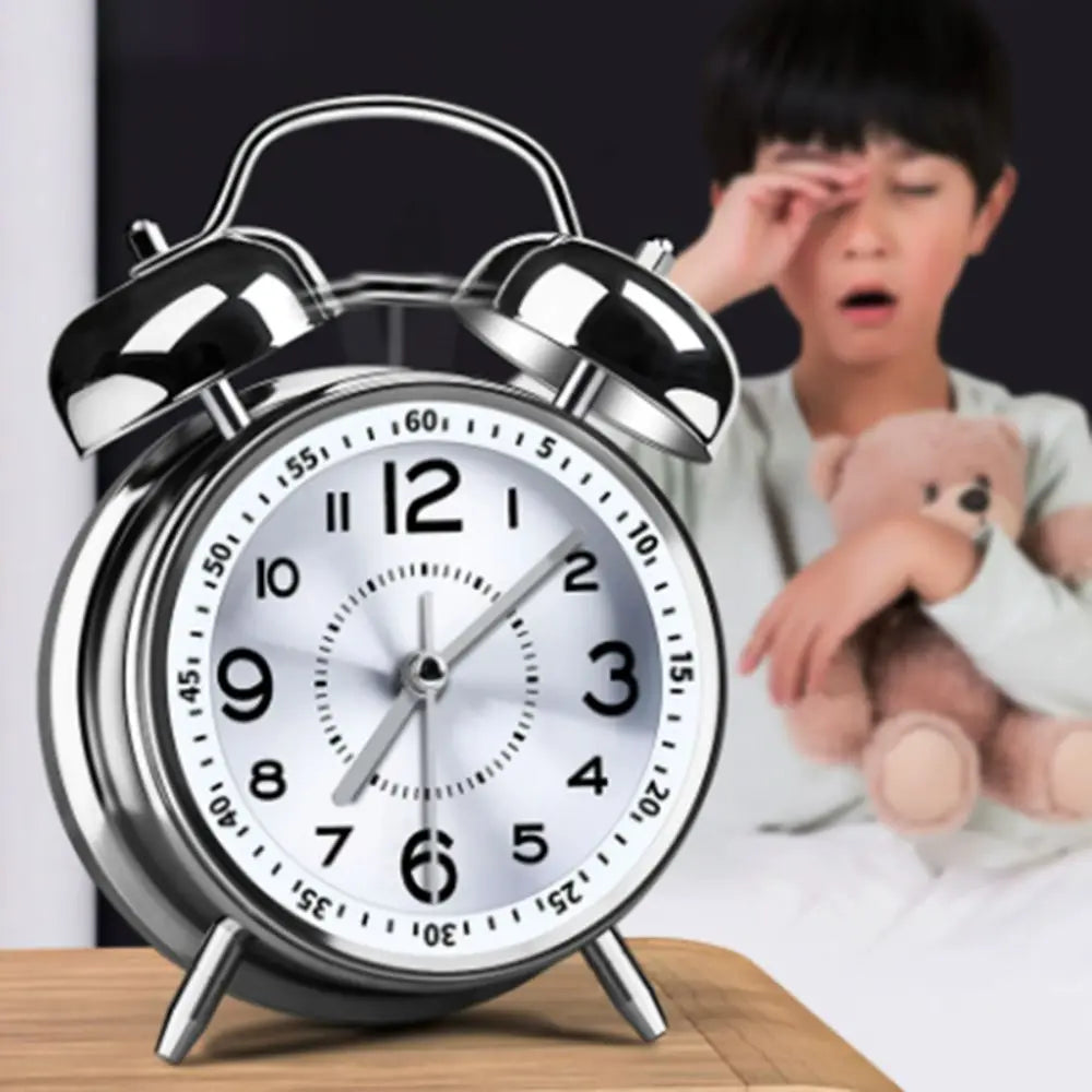 Silent Twin Bell Alarm Clock with Night Light Metal Frame Bedroom Alarm Clock Retro Fall-resistant Loud Alarm Clock Living Room Vue