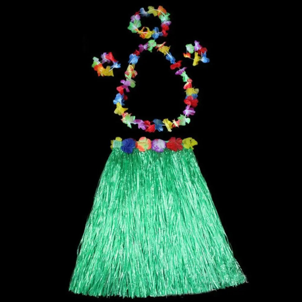 Ladies Women Hawaii Fancy Dress Grass Skirt Hula Hawaiian Full Vue green