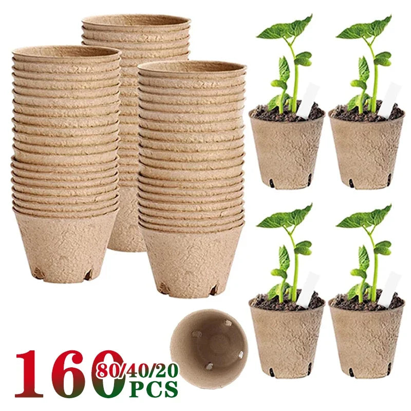 20-160PCS ﻿ 3.15 Inch Biodegradable Paper Pulp Seedling Starter Trays for Garden Planting Nursery Seed Germination Transplanting Vue