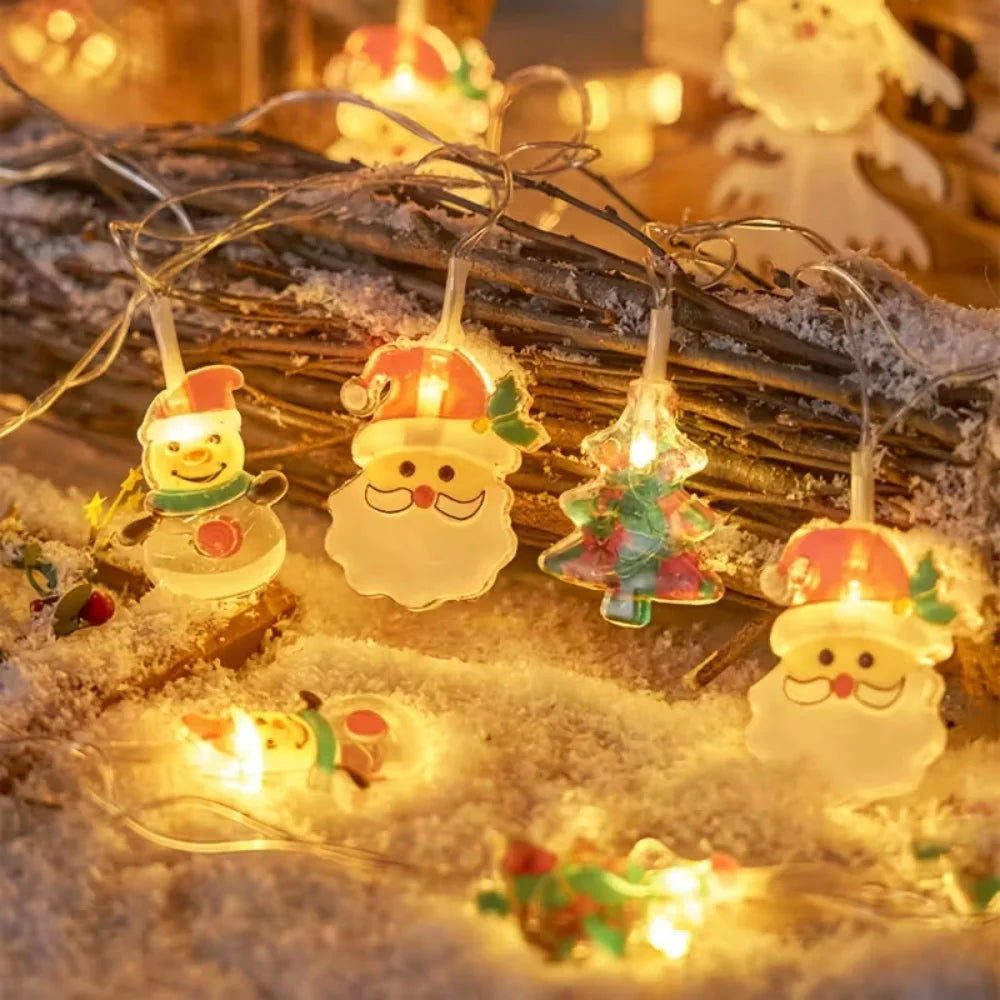 1PC 1.5M10LED Santa Claus Snowman Christmas Tree Light String,powered by AA batteries,Excluding Battery,Christmas Decoration ﻿ Vue