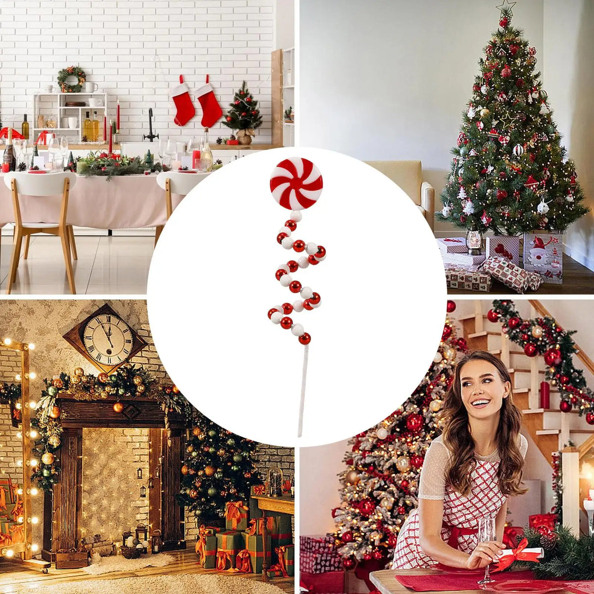 18x3.5cm Christmas Picks For Tree Xmas Tree Candy Picks Decorations Festive Ornaments Winter Scene Layout Red-and-white Candy Vue
