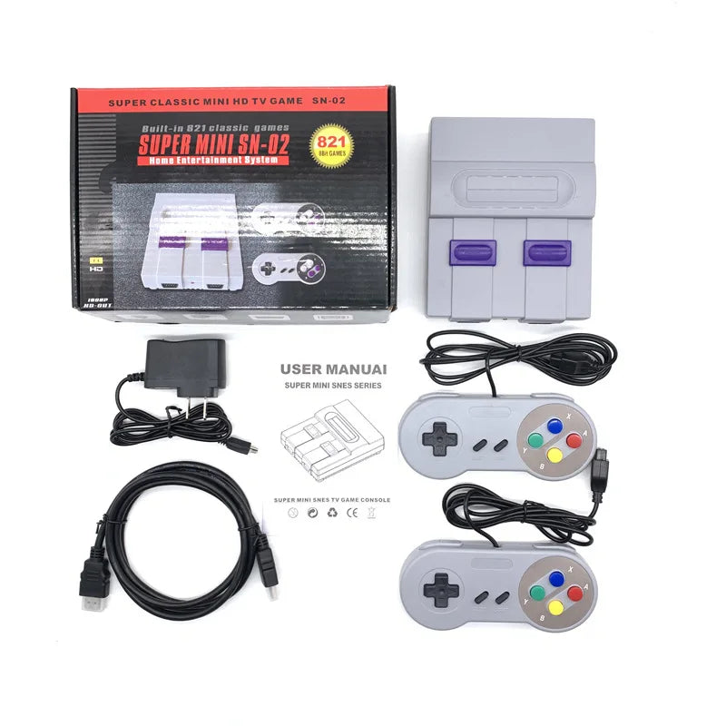 Retro Game For Snes 8 Bit Games Retro Mini TV Video Game Console With 821 Built-in Games For Snes Two Gamepads AV Out Vue