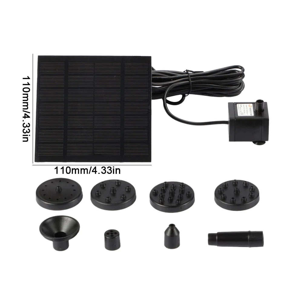 1.2W Solar Fountain Pump 200L/h – 6 Nozzles, Garden & Bird Bath Solar Fountain Pump Vue