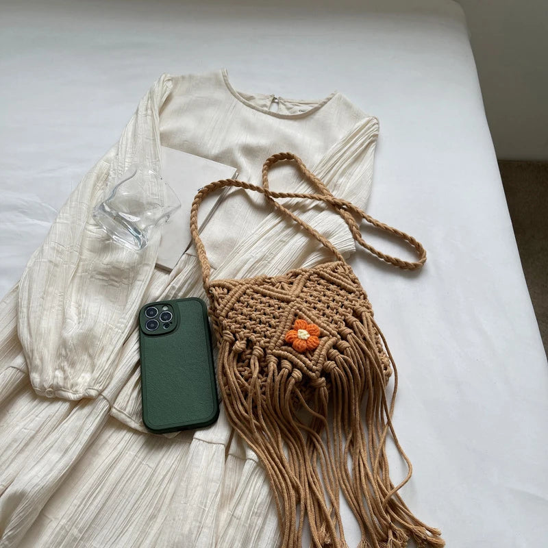 Summer Bags Women Handmade Tassel Beach Woven Handbags Vacation