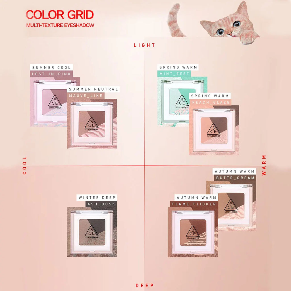 3CE Block Shadow,Fine Powder Texture,Smooth & Minimal Fallout,Color Matching,Fade-Resistant,Korean Cosmetic,Korean Makeup Vue