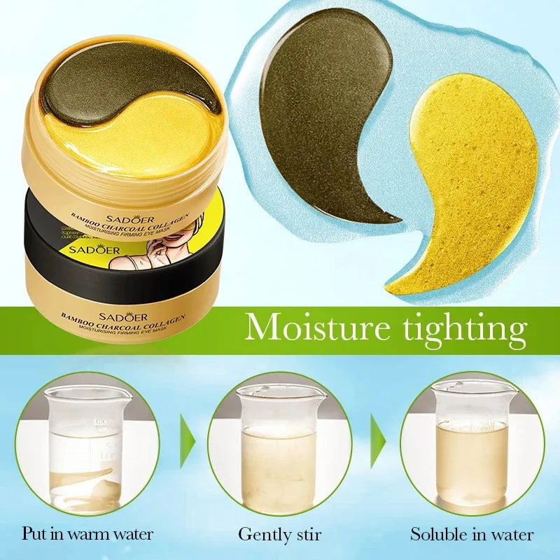 60Pcs Sadoer Black Golden Crystal Collagen Eye Mask Anti Dark Circles Anti-Aging Anti Wrinkles Moisturizing Eye Patches Vue