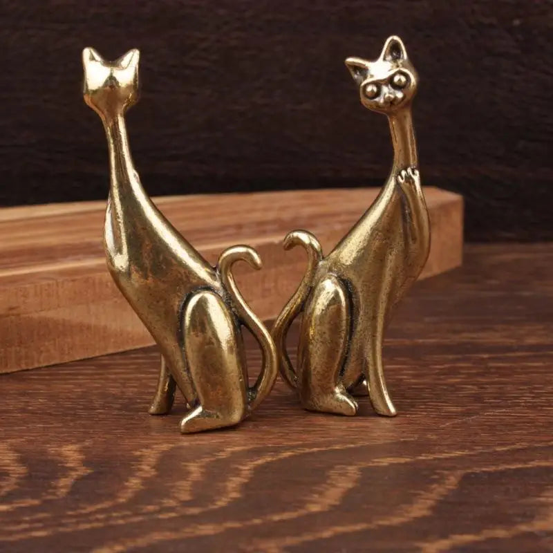 Funny Cat Brass Small Ornament Home Office Desktop Kitten Figurines Handmade Tabletop Copper Animal Sculpture Decoration Crafts Vue
