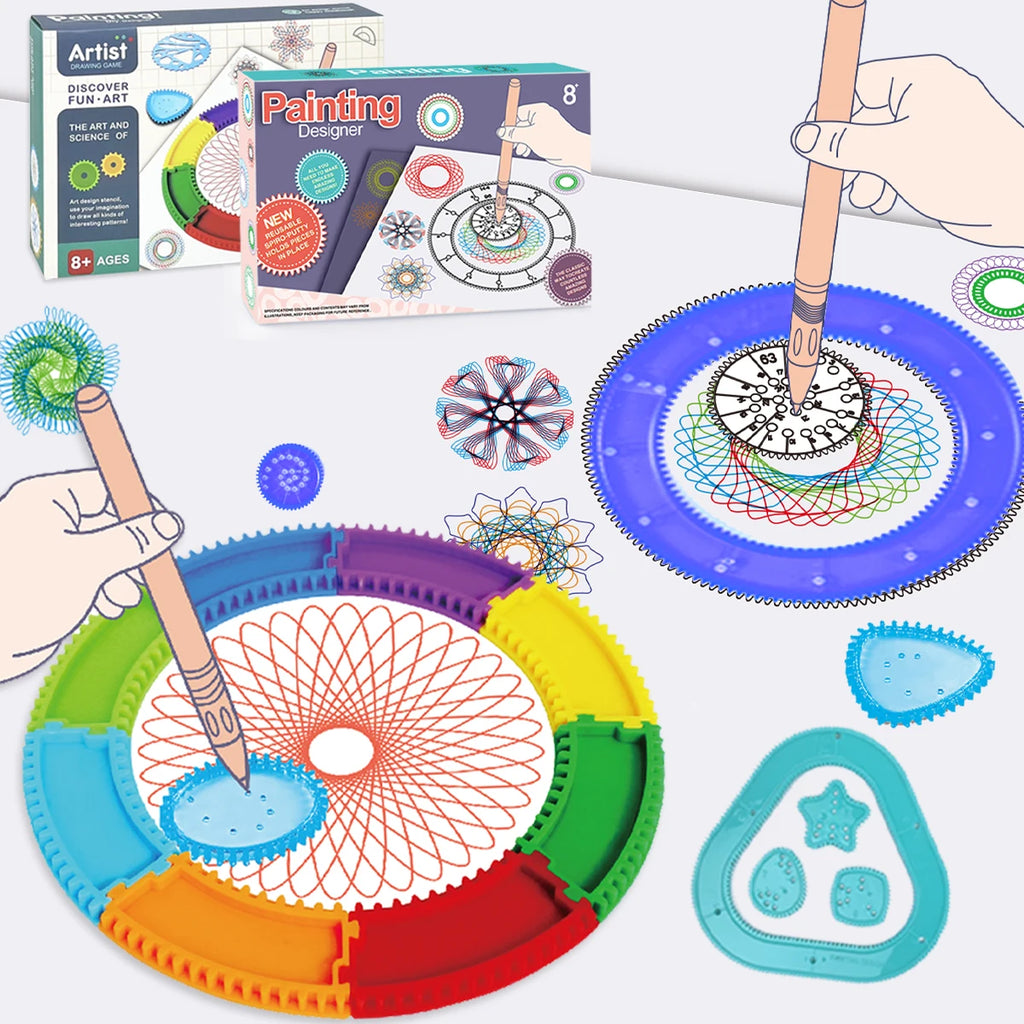 Spirograph Spiral Art Drawing Kit for kids, Fun Shapes Drawing Art Set Classic Gear Design Toys Drawing Rulers with book Vue