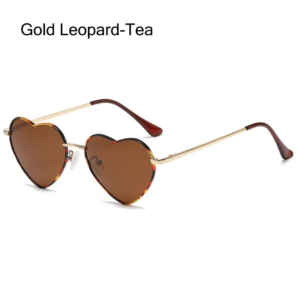 Women Fancy Accessories Metal Frame Heart Sun Glasses Shades 90s Glasses Heart-Shaped Sunglasses Vue Gold Leopard-Tea