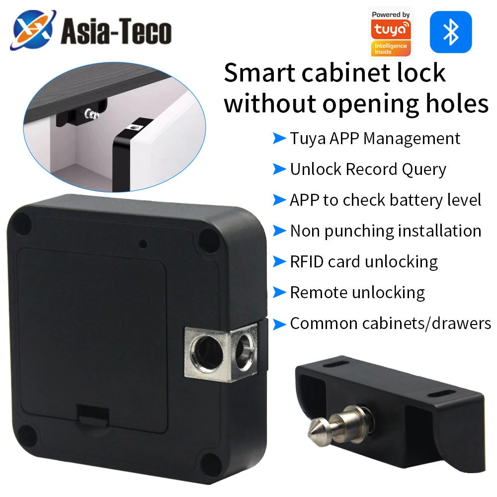 Support Tuya App Bluetooth Cabinet Drawer Invisible Electronic Lock 13.56M RF Card Smart Drawer Lock Keyless Vue