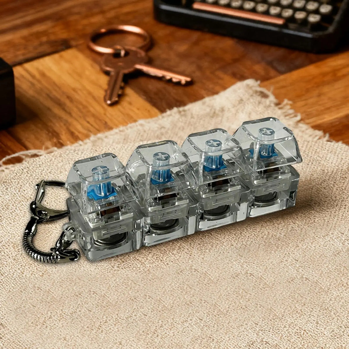 Funny LED D ecompression Keyboard Keychain Transparent 4 Keys Stress Relief Fidget Toy Button Keycap Keyrings Men Women Pendant Vue