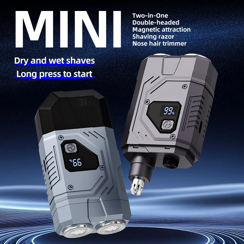 Magnetic Double Blade Electric Shaver for Men Mecha Punk Style Rechargeable LCD Vue