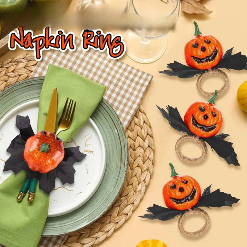 1-12pcs Scary Pumpkin Head Napkin Ring Popping Eyeball for Halloween Hotel Table Setting Ghost Party Dining Centerpiece Vue