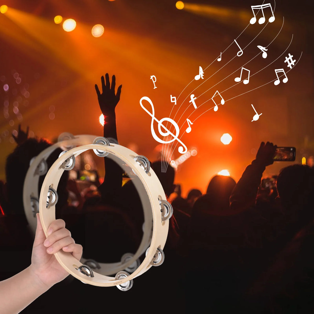 8 Inch Tambourine for Adults Pleasant Jingle Sound Hand Cranked Bell Rings Wooden Natural Color Metal Bell Sound Percussion Vue