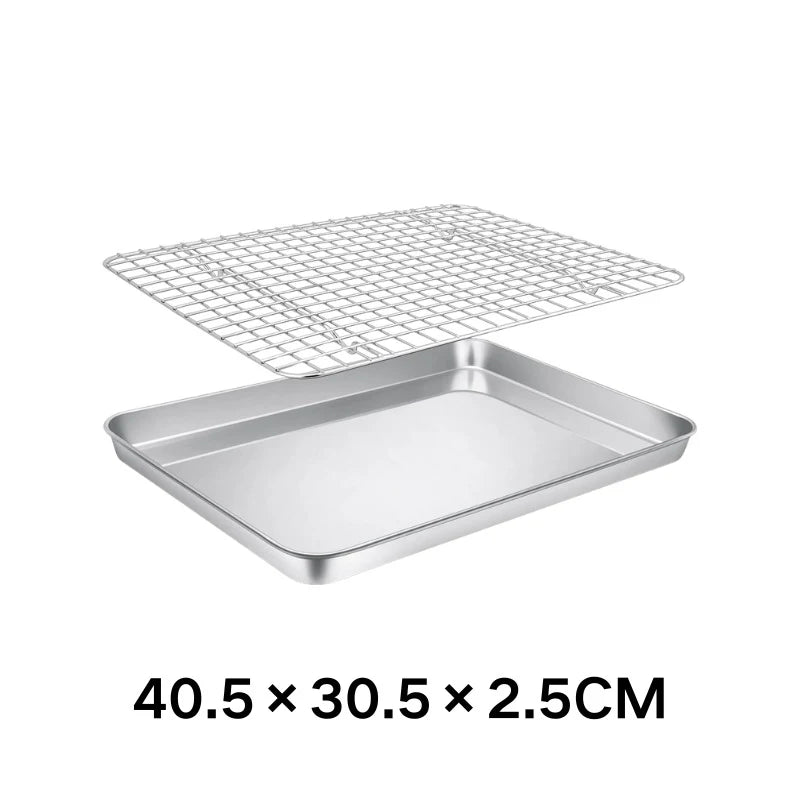Stainless Steel Baking Pan Tray Removable Wire Rack BBQ Even Heat