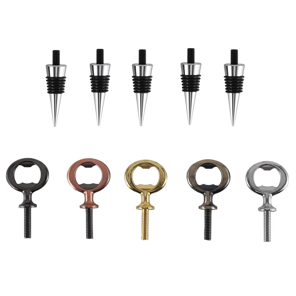ABKW-Wine Stopper,Blank Bottle Opener Chrome Bottle Stopper Opener Set Hardware For Wedding Wine Party Wood Turning DIY Vue