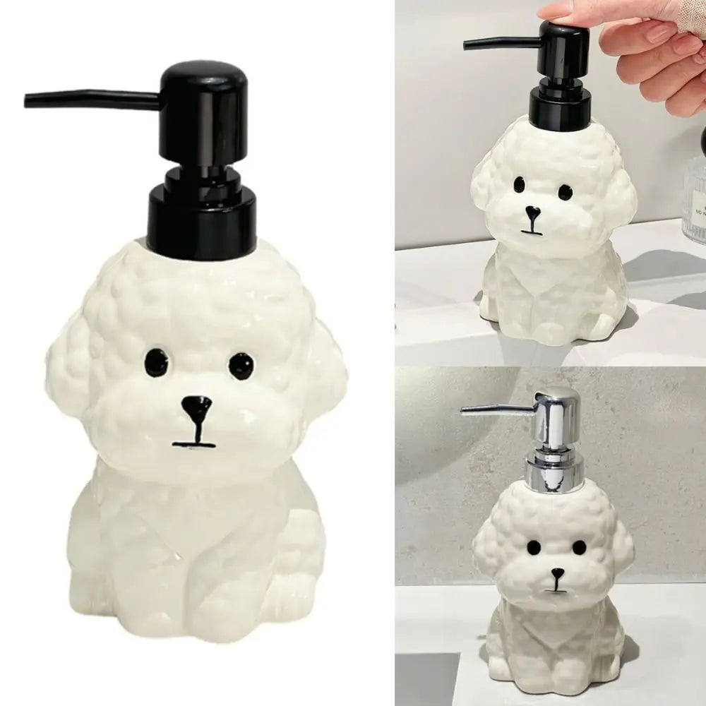 Refillable Bichon Frise Ceramic Soap Dispenser No-Leak Lotion Pump with 2 Pump Options Reusable Pump Dispenser Cute Easy-Clean Vue