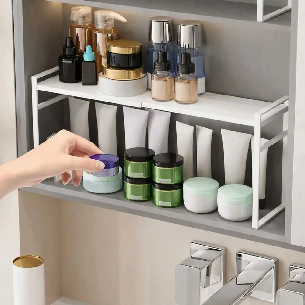 Iron Retractable Storage Rack Large Capacity Space Saving Expandable Cabinet Shelf Double-Layer Moisture-proof Narrow Spice Rack Vue