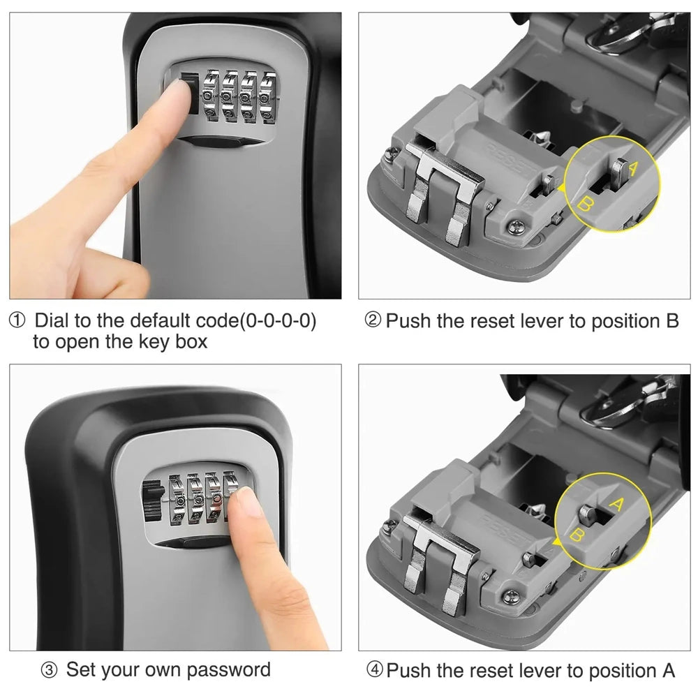 Key Safe Box Weatherproof 4 Digit Combination Outdoor Key Security Storage Case Key Lock Box Wall Mounted Plastic Key Storage Vue