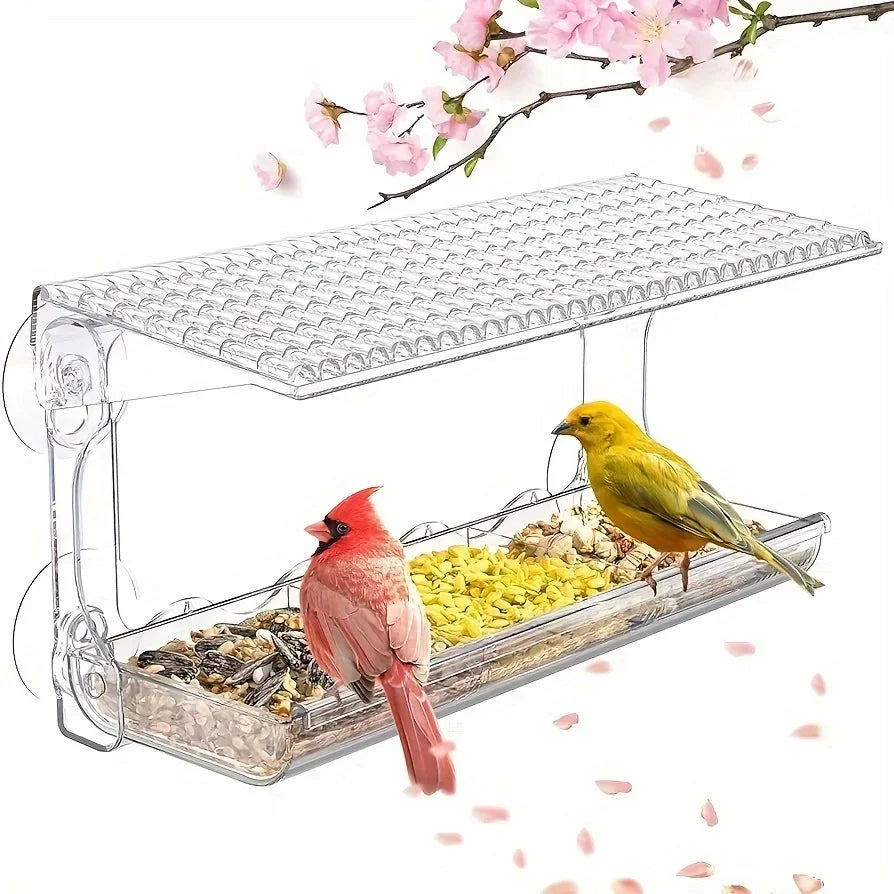Parrot Acrylic Hanging Bird Feeder with Suction Cups Bird Food Feeding House Hanging Birdhouse Feeder for Outside Garden Yard Vue WHITE