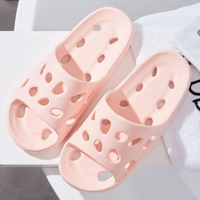 Unisex Bathroom Slippers Anti Skid Soft Sole Hollow Out Quick Dry Lightweight Quiet Indoor Shower Sandals for Summer Home Use Vue ONE SIZE Pink-36