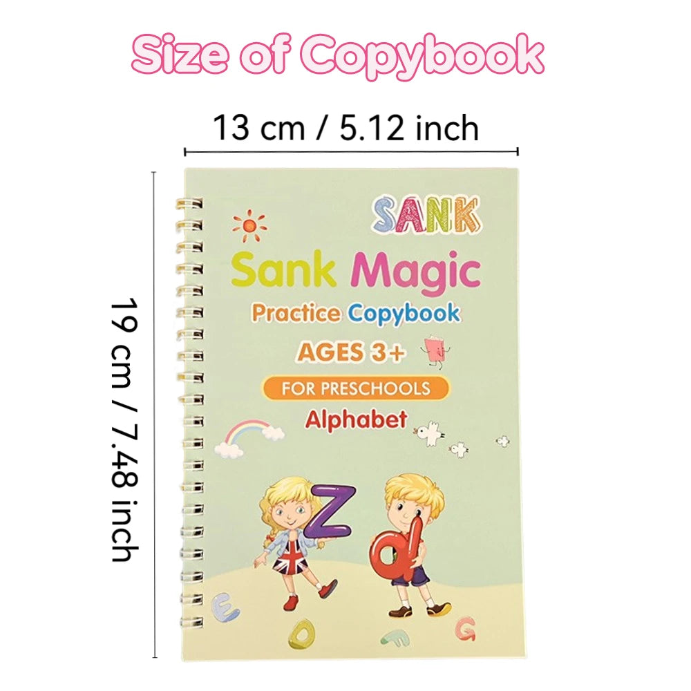 4pcs Reusable Magic Practice Copybook Kid Grooved Handwriting Tracing Book English with Pen Holder Preschool Learning Child Gift Vue