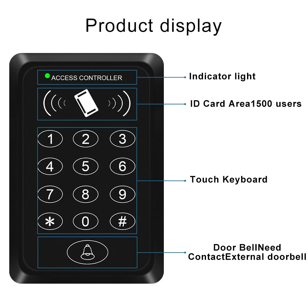 125Khz RFID Access Control Keypad Reader Device 500 users Security RFID Proximity Entry Door Lock Access Controler Keyboard Vue